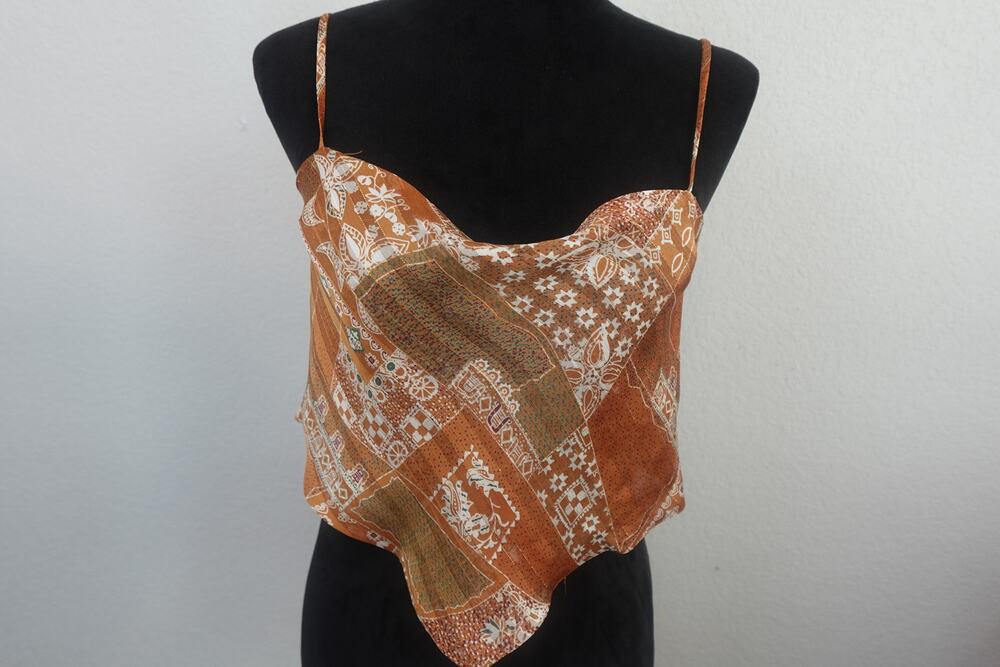 Chic RESET Venessa Brown Tie-Front Top - Adjustable Straps, Size Small
